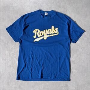 90s Vintage Kansas City Royals Script Trench Blue T-Shirt -XL